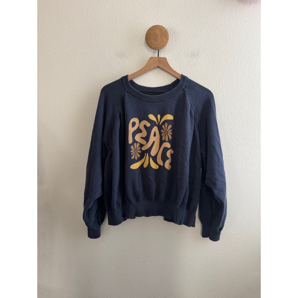 Christy Dawn Navy Peace Raglan Pullover Sweatshirt Size XL